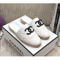 Discount Chanel Quilted Lambskin Flat Espadrilles 022439 White 2021