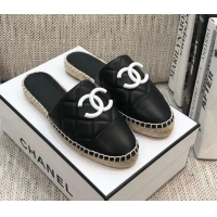 Trendy Design Chanel Quilted Lambskin Flat Espadrilles 022439 Black 2021