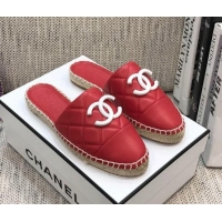 Good Taste Chanel Quilted Lambskin Flat Espadrilles 022439 Red 2021