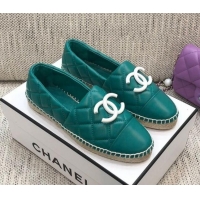 Shop Duplicate Chanel Quilted Lambskin Flat Espadrilles with White CC 022445 Green 2021