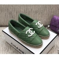 Best Price Chanel Quilted Lambskin Flat Espadrilles with White CC 022445 Light Green 2021