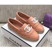 Good Quality Chanel Quilted Lambskin Flat Espadrilles with White CC 022445 Light Pink 2021