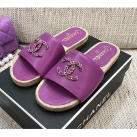 Super Quality Chanel Chain CC Lambskin Espadrilles Slide Sandals 022452 Purple 2021