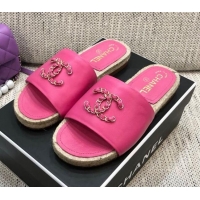 Low Cost Chanel Chain CC Lambskin Espadrilles Slide Sandals 022452 Pink 2021