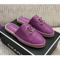 Best Luxury Chanel Chain CC Lambskin Espadrilles Mules 022456 Purple 2021