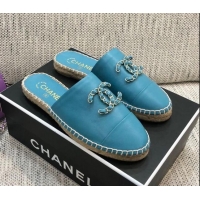 Classic Practical Chanel Chain CC Lambskin Espadrilles Mules 022456 Blue 2021