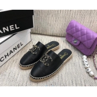 Good Product Chanel Chain CC Lambskin Espadrilles Mules 022456 Black 2021