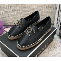 Shop Chanel Chain CC Lambskin Flat Espadrilles 022461 Black 2021