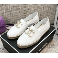 Low Cost Chanel Chain CC Lambskin Flat Espadrilles 022461 White 2021