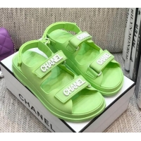 Perfect Chanel Leather Strap Flat Sandals with White CHANEL Charm G35927 Green 2021