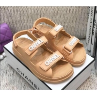 Cheap Design Chanel Leather Strap Flat Sandals with White CHANEL Charm G35927 Nude 2021