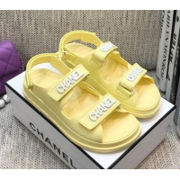 Cute Chanel Leather Strap Flat Sandals with White CHANEL Charm G35927 Yellow 2021