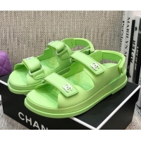 Fashion Luxury Chanel Leather Strap Flat Sandals with White CC Charm G35927 Green 2021