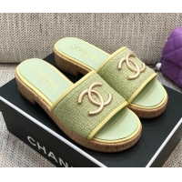 Grade Quality Chanel Metal CC Tweed Slide Sandals G34826 Green 2021