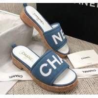 Low Price Chanel Denim Slide Sandals G34826 Blue 2021