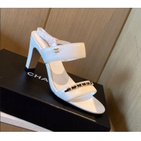 Most Popular Chanel Chain Leather Sandals 8cm 031001 White 2021