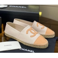 Good Looking Chanel CC Lambskin Espadrilles 031029 White/Apricot 2021