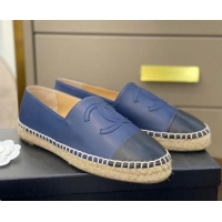 Super Quality Chanel CC Lambskin Espadrilles 031029 Navy Blue 2021