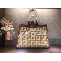 Low Price FENDI PEEKABOO X-TOTE FF raffia bag 8BH374A brown