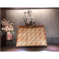 Top Design FENDI PEEKABOO X-TOTE FF raffia bag 8BH374A light brown