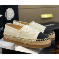 Good Product Chanel CC Canvas Platform Espadrilles 031045 White 2021