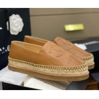 Low Price Chanel CC Leather Platform Espadrilles 031045 Brown 2021