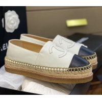 Unique Discount Chanel CC Leather Platform Espadrilles 031045 White 2021