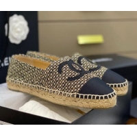 Discount Chanel CC Tweed Platform Espadrilles 031045 Gold/Black 2021