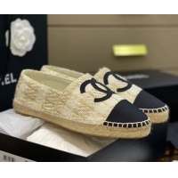 Crafted Chanel CC Tweed Platform Espadrilles 031045 White/Gold 2021