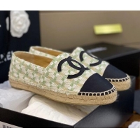 Perfect Chanel CC Check Tweed Espadrilles 031045 Green 2021