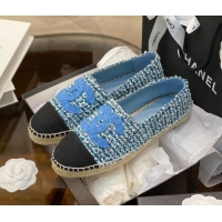 Luxury Chanel Embroidered CC Tweed Espadrilles 031055 Blue 2021