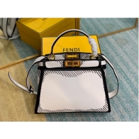 Good Looking FENDI PEEKABOO ISEEU Medium Original Leather Bag F1617 White & Black