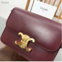 Famous Brand Celine TEEN TRIOMPHE BAG IN SHINY CALFSKIN MINERAL 188423 Burgundy