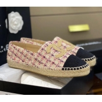 Classic Hot Chanel Embroidered CC Tweed Espadrilles 031055 Pink 2021