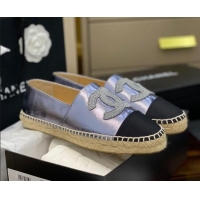 Good Product Chanel Embroidered CC Lambskin Espadrilles 031058 Silver 2021