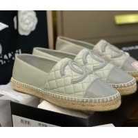 Popular Style Chanel CC Quilted Lambskin Espadrilles 031062 Light Gray 2021 34