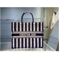 Unique Grade DIOR BOOK TOTE Blue D-Stripes Embroidery M1286Z