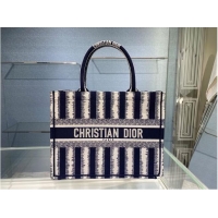 Super Quality DIOR BOOK TOTE Blue D-Stripes Embroidery M1287Z