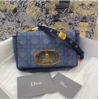 Promotional Dior SMALL DIOR CARO BAG Cannage Embroidery with Straw Effect M9241 blue