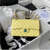 Cheapest Chanel Classic Flap Shoulder Bag Original Sheepskin leather Colors Buckle Medium A01113 Yellow&Blue