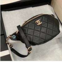 Buy New Cheap Chanel Original Leather Belt Bag C5398 Black