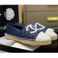 Top Design Chanel CC Quilted Lambskin Espadrilles 031064 Navy Blue 2021 36