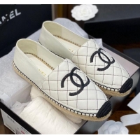 Luxury Chanel CC Quilted Leather Espadrilles 031066 White 2021