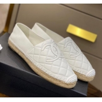 Top Quality Chanel CC Quilted Lambskin Espadrilles 031070 White 2021