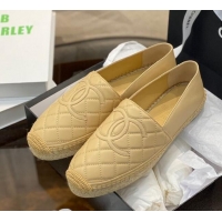 Popular Style Chanel CC Quilted Lambskin Espadrilles 031070 Beige 2021