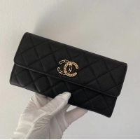 Promotional Chanel Calfskin Leather & Gold-Tone Metal Wallet AP1895 Black