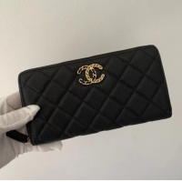 Best Product Chanel Calfskin Leather & Gold-Tone Metal Wallet AP1899 Black