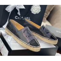 Best Luxury Chanel CC Shiny Lambskin Espadrilles 031075 Black 2021