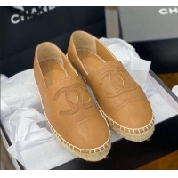 Good Quality Chanel CC Shiny Lambskin Espadrilles 031077 Light Brown