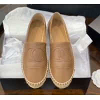 Perfect Chanel CC Shiny Lambskin Espadrilles 031081 Beige 2021